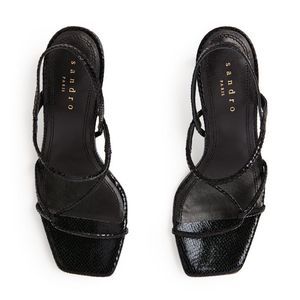 Sandro Black Faye Snakeskin-embossed Leather Strappy Sandals